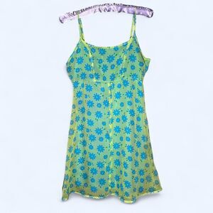 Clue Floral Green and Blue Mini Dress Cute Fairy Flowy Medium Made USA Babydoll